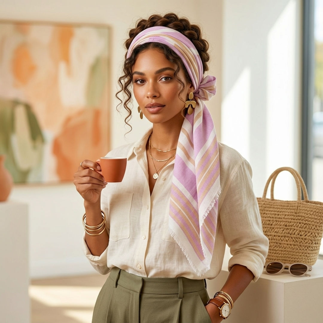 Pink Orange Stripes Cotton Scarf